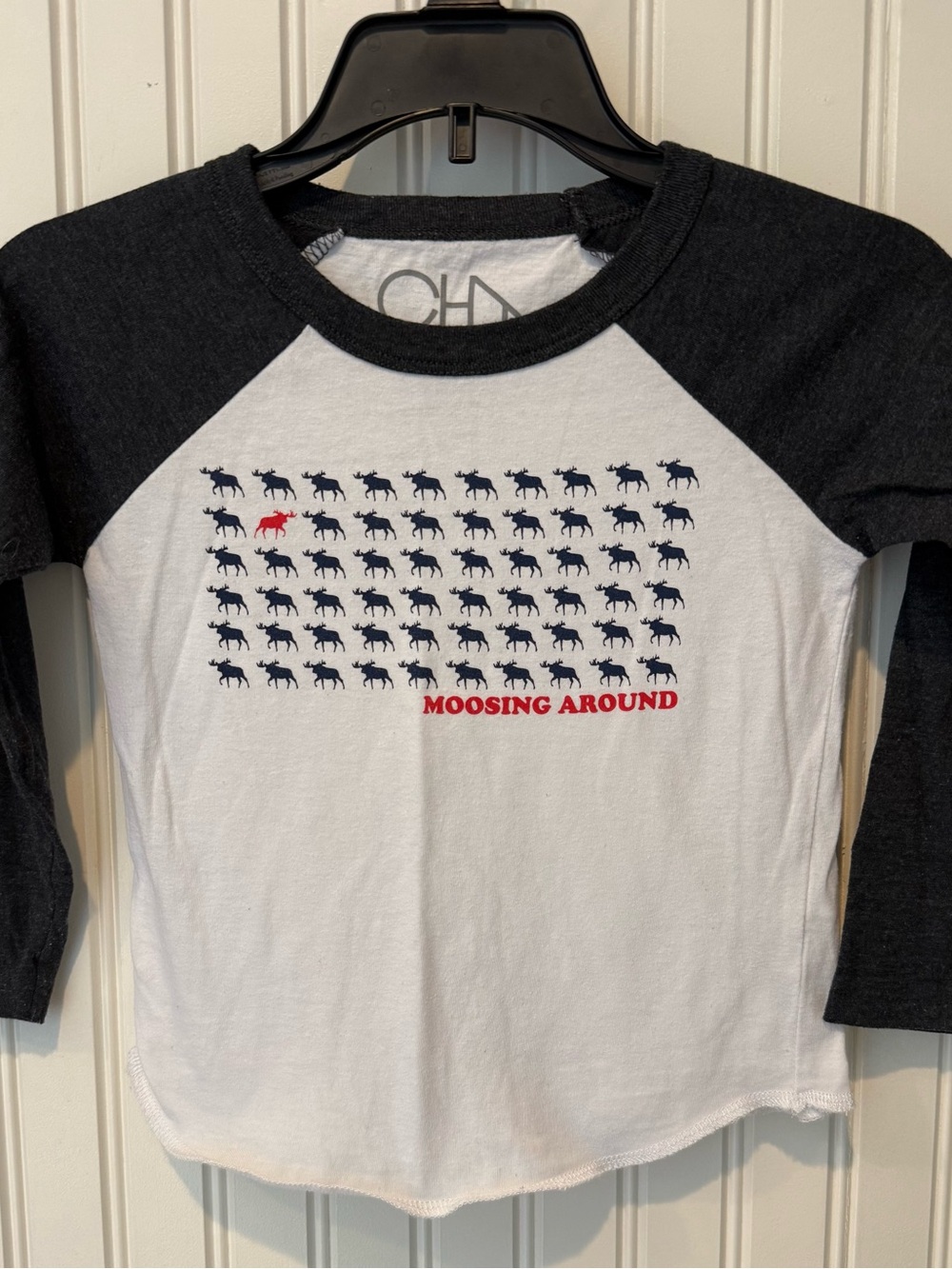 Kids Raglan 'Moosing Around' Graphic Tee - charcoal gray & White